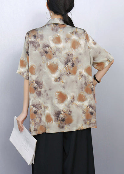 Brown Notched Print Spandex Coats Summer