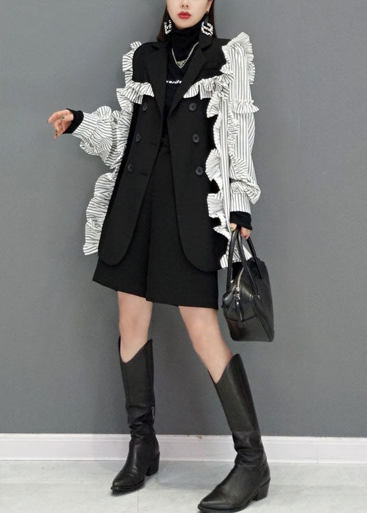 Colorblock Peter Pan Collar Patchwork Ruffles Coat Spring