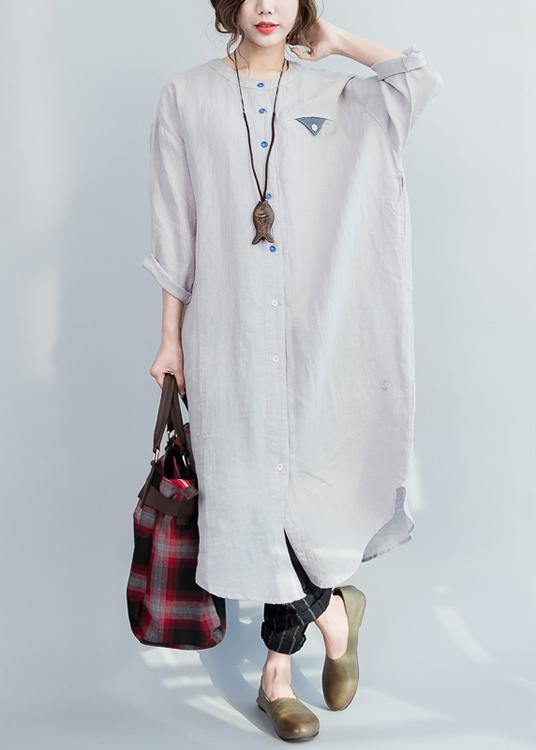 Grey Peter Pan Collar Cotton Summer Vacation Dresses