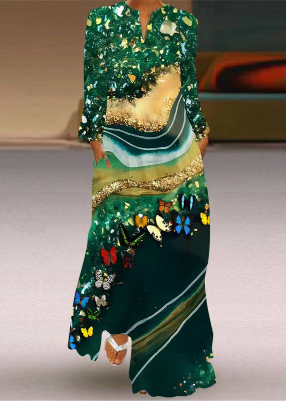 Colorblock V Neck Print Party Long Dress Spring