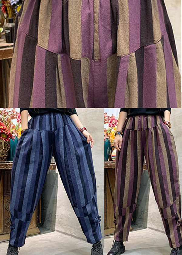 Unique Blue Striped Cotton Pants Spring