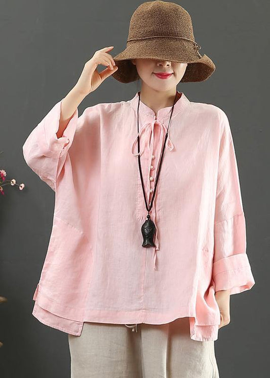 Stand Collar Pockets Spring Blouse Wardrobes Pink Blouse