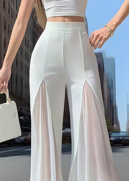 White High Waist Patchwork Chiffon Bell-bottom Trousers Summer