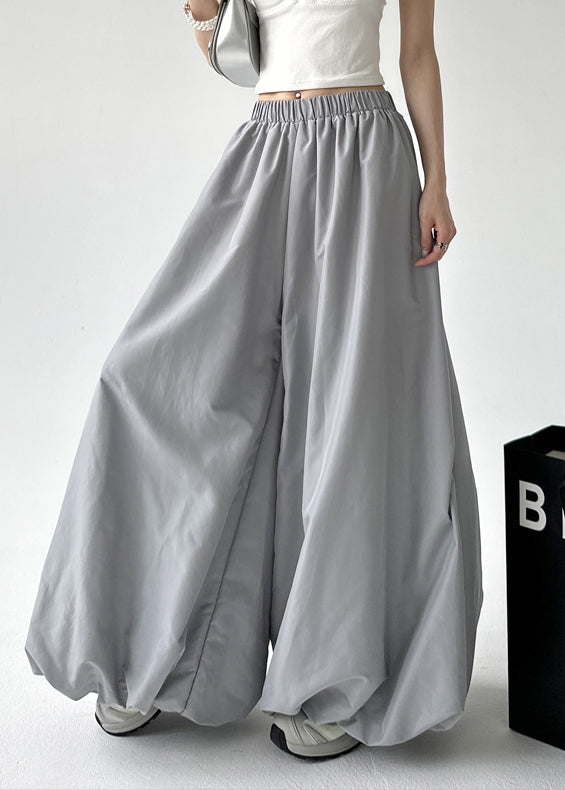 Grey Pockets Elastic Waist Lantern Pants Fall