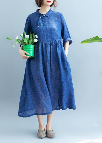 Diy Lapel Cotton Summer Clothes for Fabrics Blue Dress