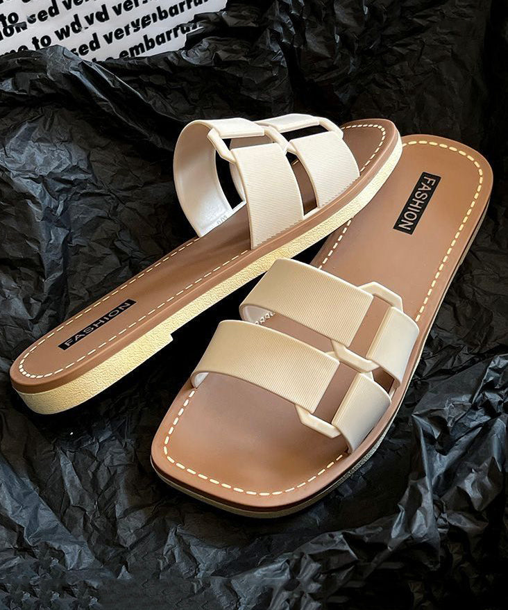New Versatile Khaki Flat Soft Slippers Peep Toe