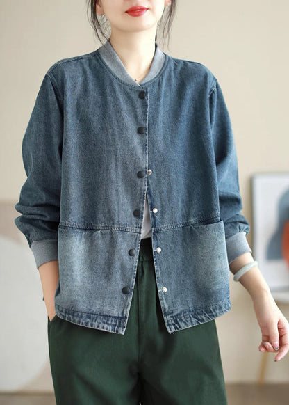 Blue Pockets Button Denim Coat Spring