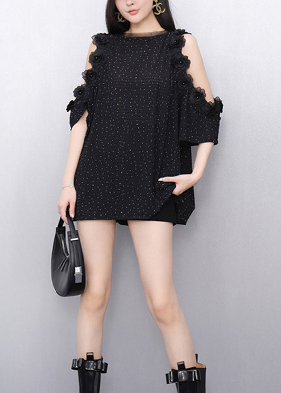 Slim Fit Black Cold Shoulder T Shirt Short Sleeveless
