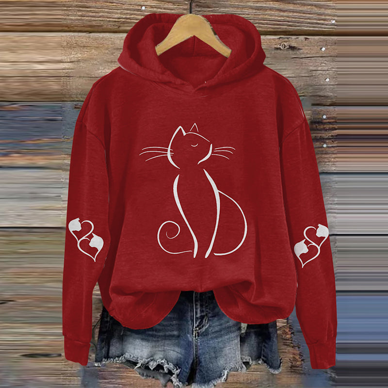 Women's Cute Cat Print Casual Hoodie elevenforest