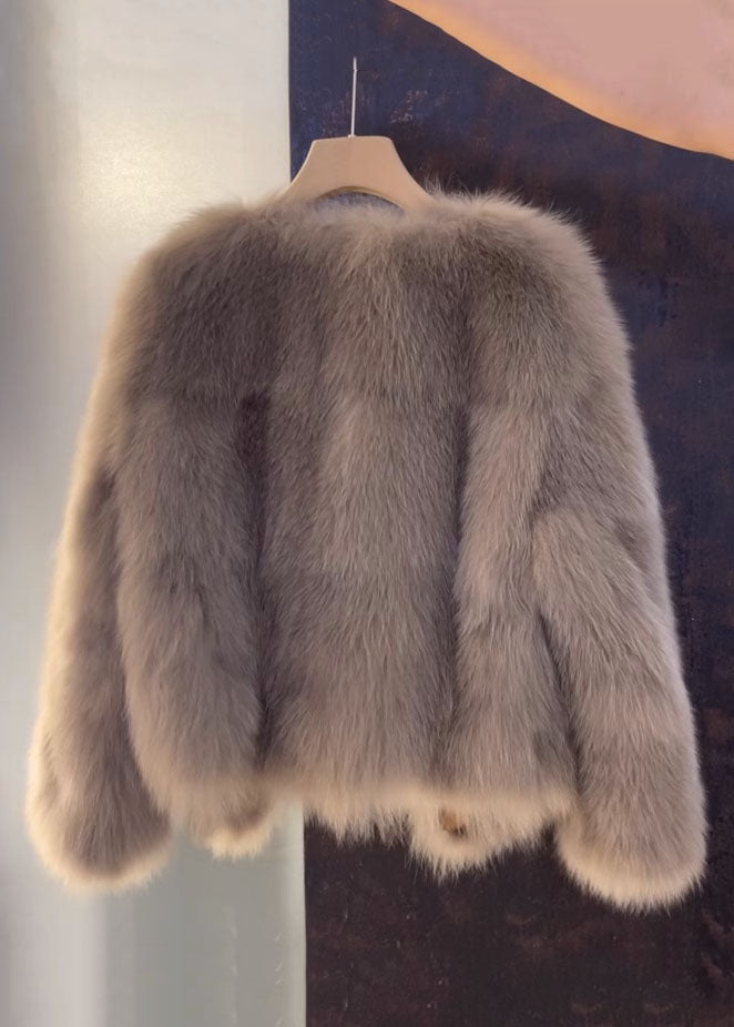 Vogue Brown V Neck Leather and Fur Coats Fall