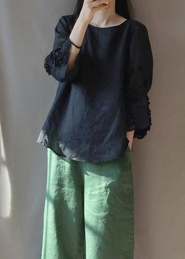 Black Embroidery Tunics O Neck Clothing Tops
