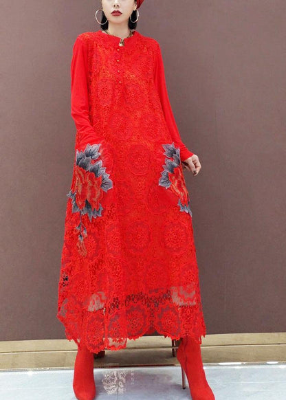 Black O-neck Lace Print Dress Fall