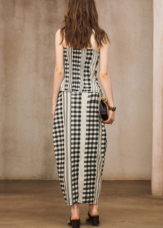 Red Backless Plaid Cotton Two Pieces Set Summer