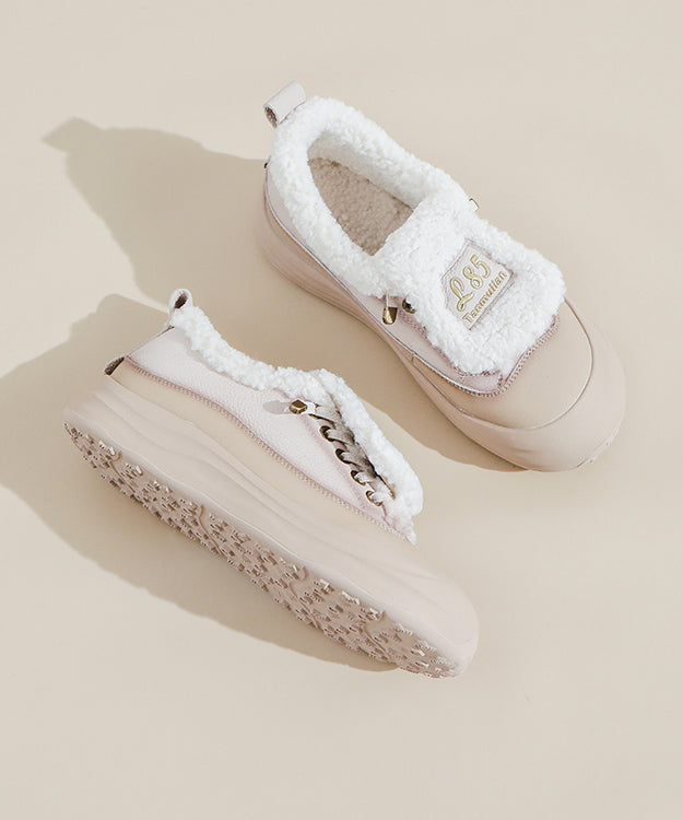 Red Fuzzy Wool Lined Splicing Platform Flat Shoes