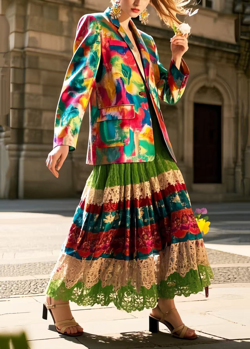Polychrome Hollow Out Exra Large Hem Lace Skirt Spring