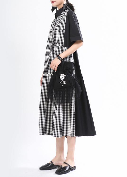 Black Peter Pan Collar Plaid Summer Cotton Dress