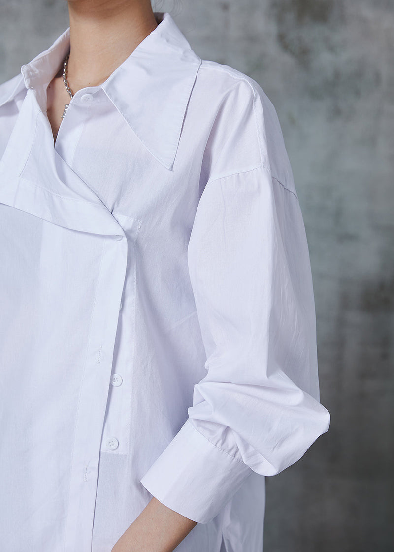 White Asymmetrical Oversized Cotton Blouses Fall