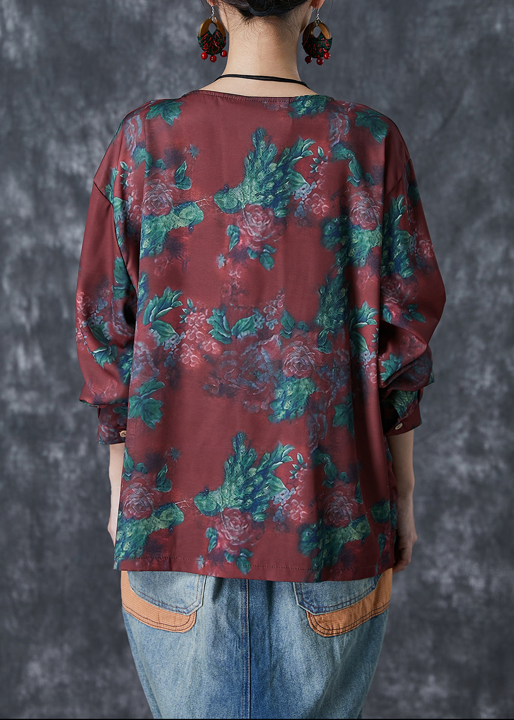 Mulberry Chinese Button Print Cotton Shirt Top Fall
