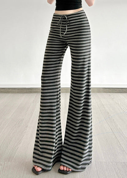 Silm Fit Grey Striped Cotton Bell-bottom Trousers Fall