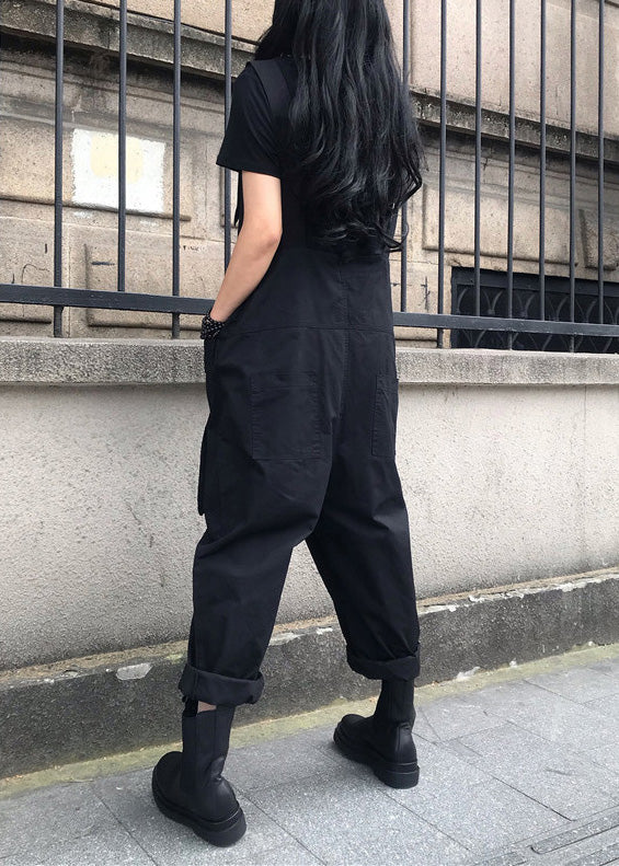 French Black Patchwork Button Jumpsuit Summer
