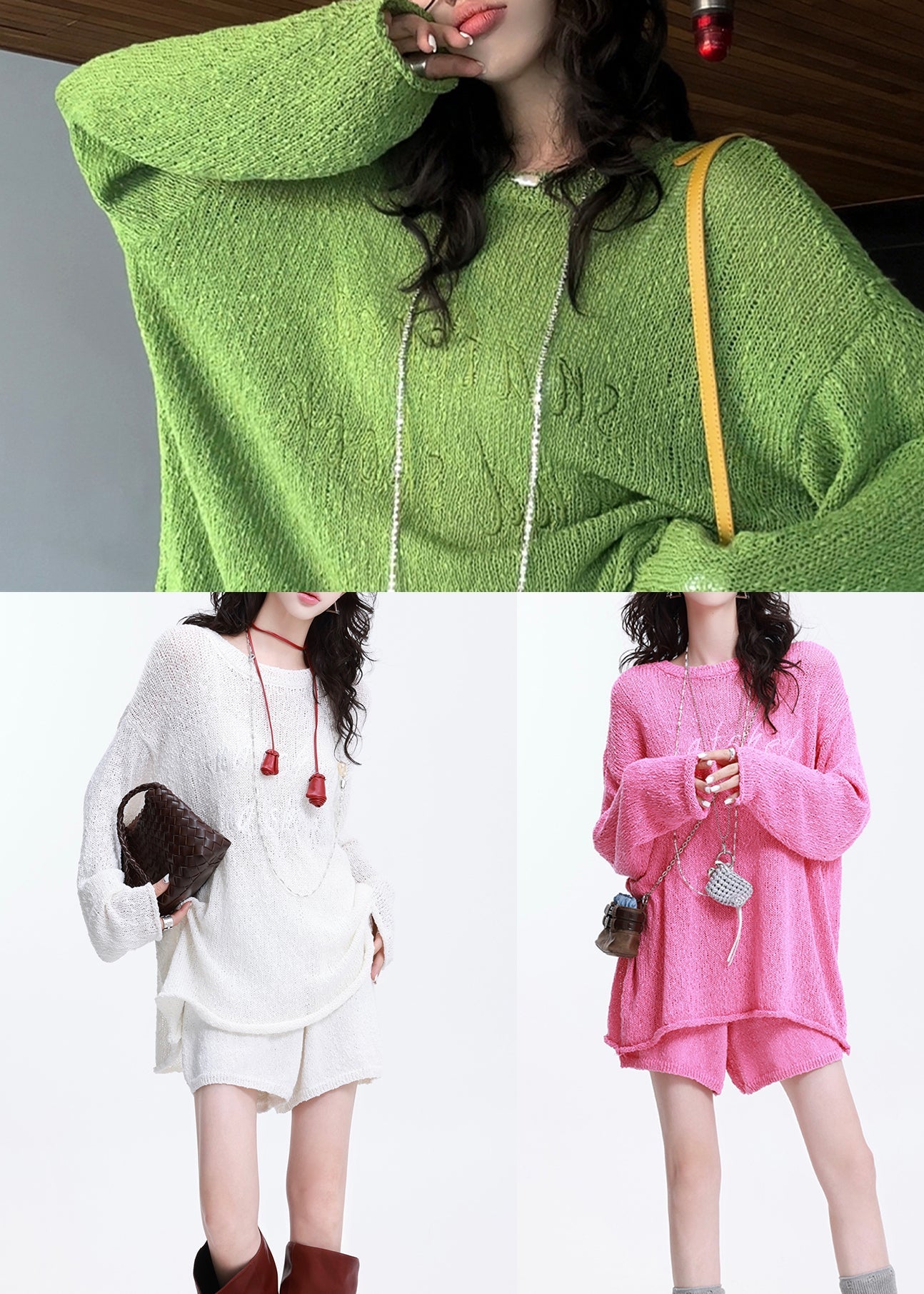 Art White Oversized Letter Knit Two Piece Suit Set Spring