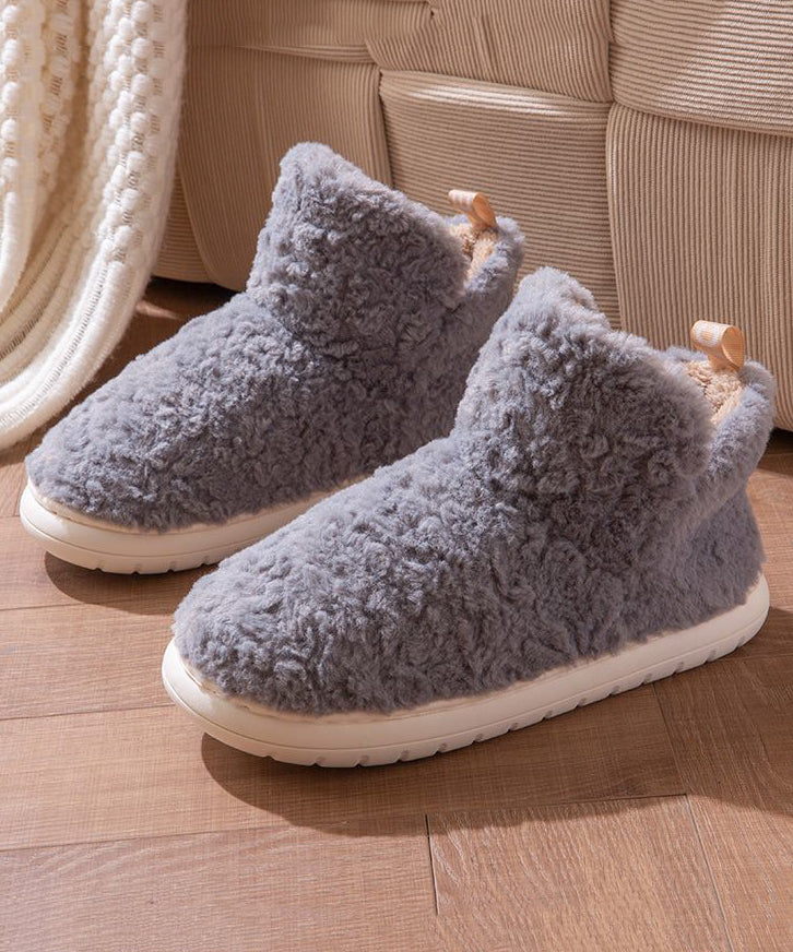 Comfy Green Faux Fur Flat Shoes Fuzzy Wool Lined