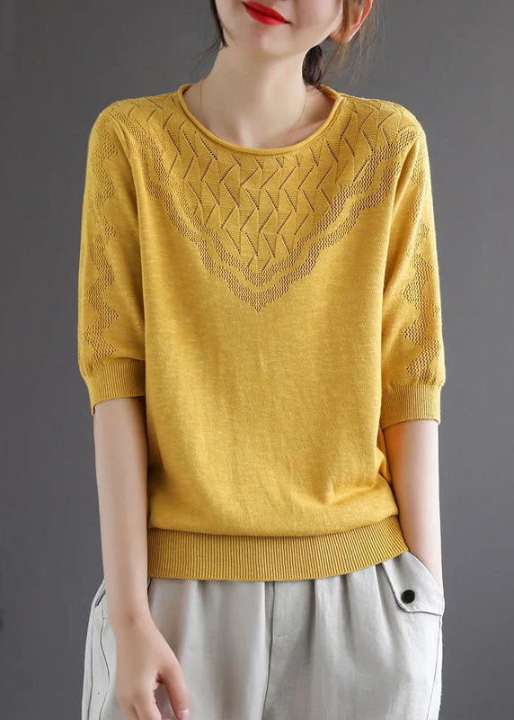 Diy Yellow Hollow Out Hole Fall Sweater