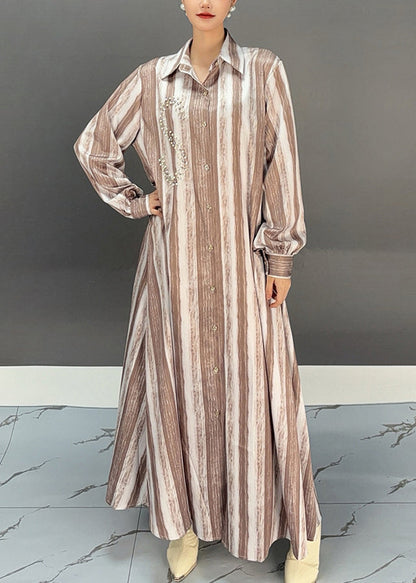 Khaki Peter Pan Collar Long Dresses Spring