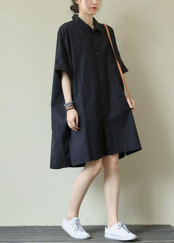 Handmade Black Dress Lapel Summer Clothes Ideas