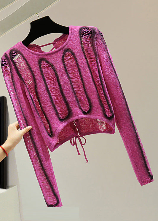 Rose Hole Tie Waist Cotton Knit Sweaters Spring