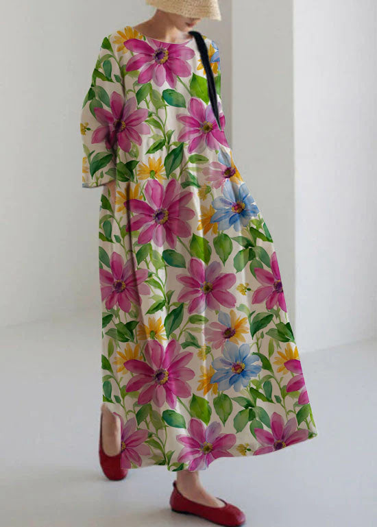 Flower Print1 Cotton Dresses Pockets Patchwork Spring