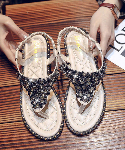 Black Faux Leather Zircon Splicing Flip Flops