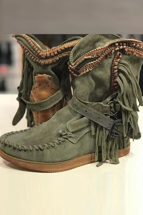 KS | Suede moccasin boots with fringes