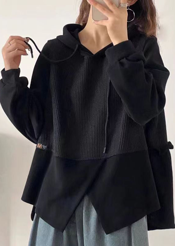 Yellow Asymmetrical Patchwork Cotton Hooded Top Fall
