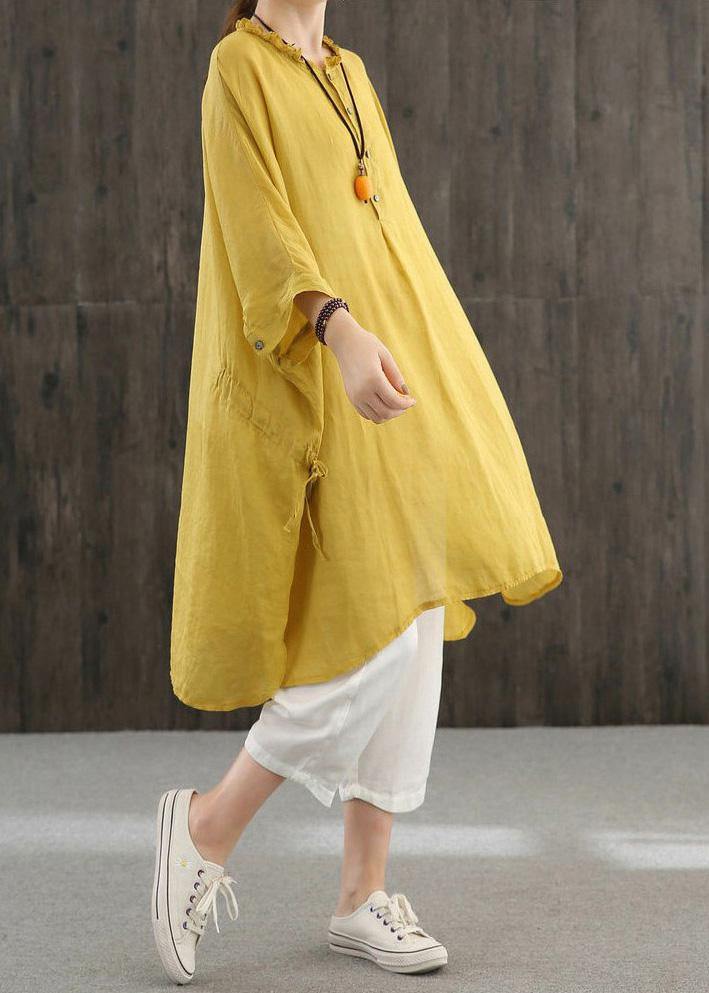 Yellow Shirts O Neck Cinched Top