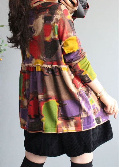 Apricot V Neck Print Button Fall Knit Sweater Coat