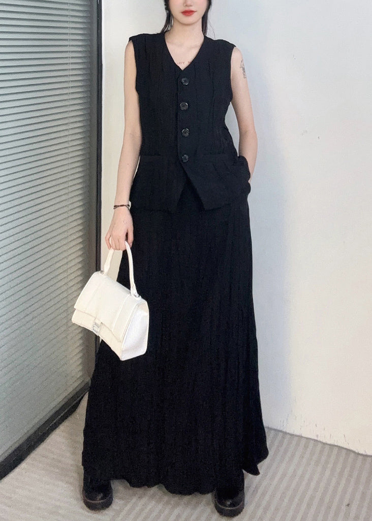 Boutique Grey V Neck Waistcoat and Skirts Two Pieces Set Sleeveless Summer