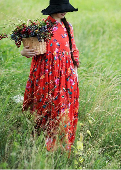 Style Stand Spring Clothes for Design Red Print Dresses