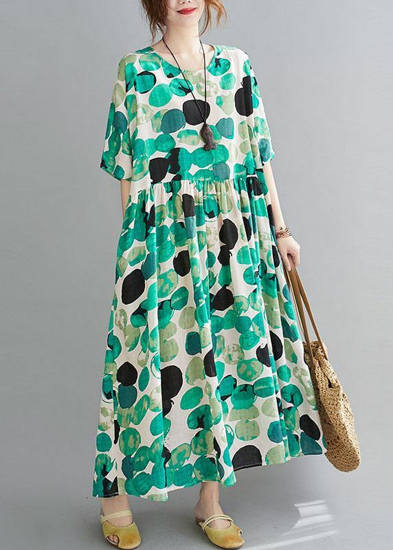 Green Dot Print Pockets Summer Vacation Dresses Half Sleeve