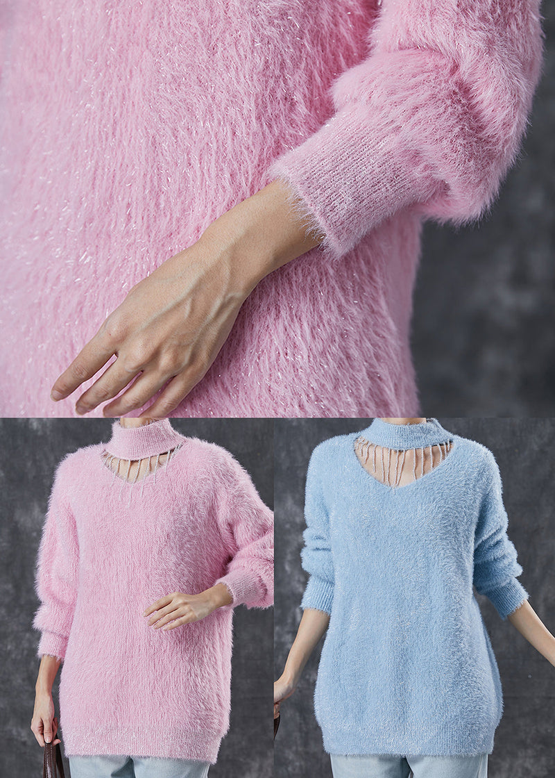 Boutique Purple Tasseled Thick Mink Hair Knitted Pullover Winter