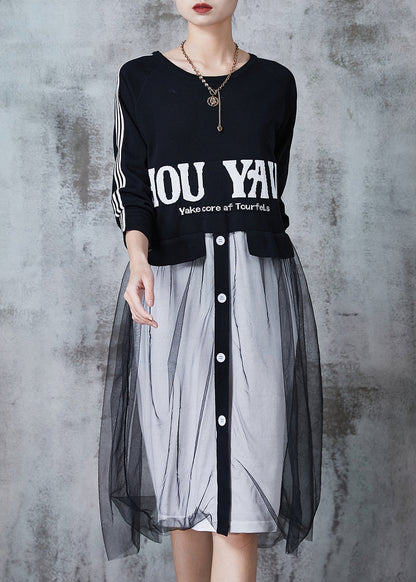 Black Letter Patchwork Tulle Vacation Dresses Summer
