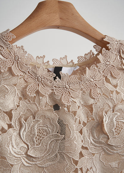 Apricot Embroidered Lace Vests Sleeveless