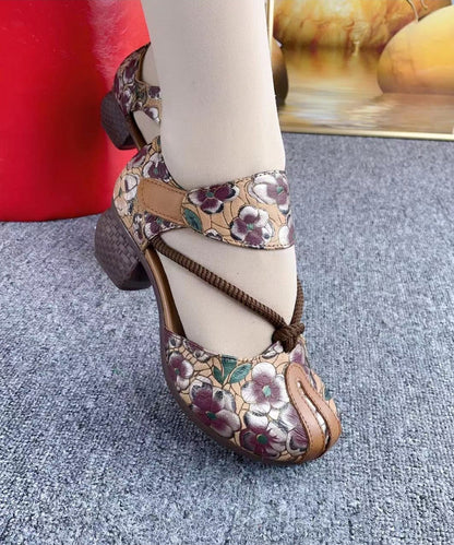 Style Retro Green Cowhide Leather Hollow Out Embossed Sandals