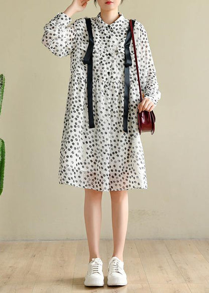 Boutique White Dot Chiffon Pockets Summer Dresses