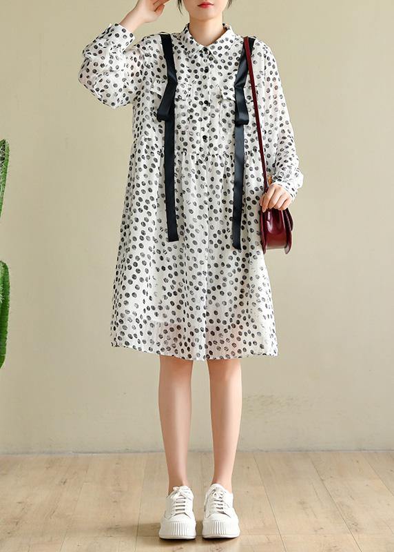 Boutique White Dot Chiffon Pockets Summer Dresses