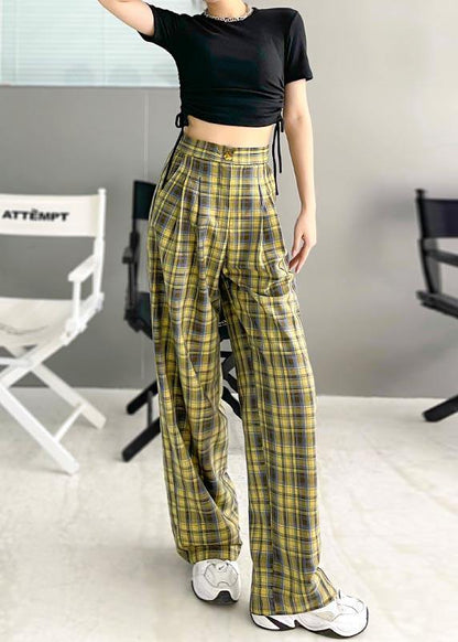 Purple Plaid High Waist Wide Leg Pants Summer