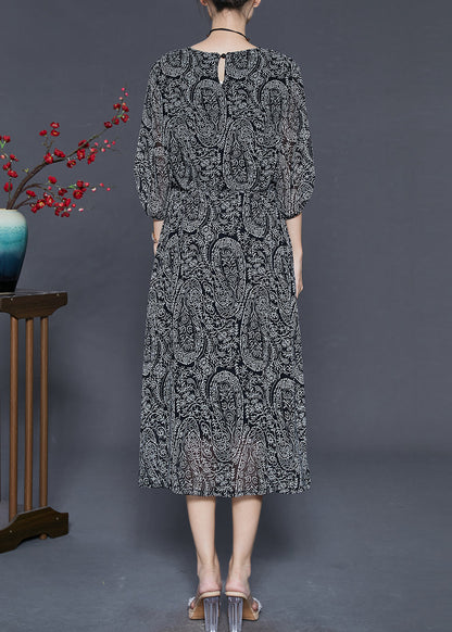 Black Tie Waist Print Chiffon Dress Summer