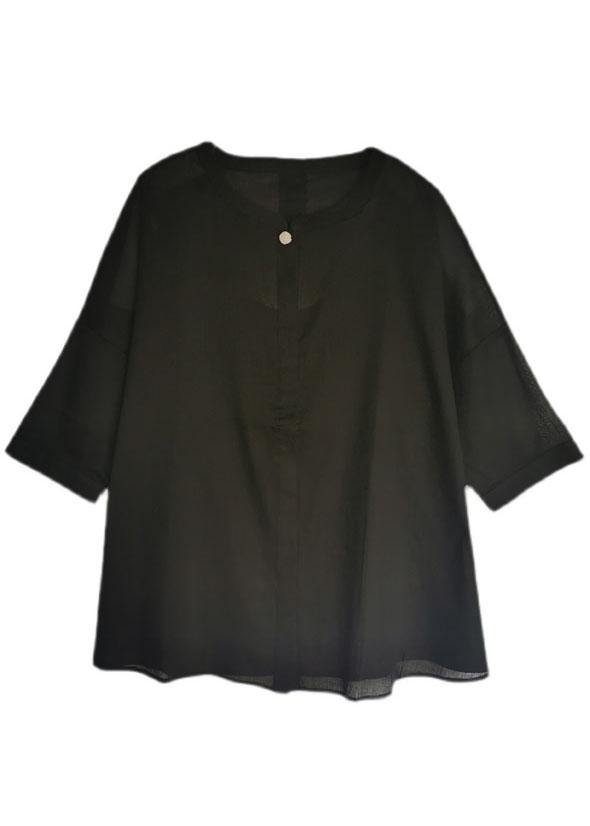 White Button Loose Fall Blouses Three Quarter Sleeve