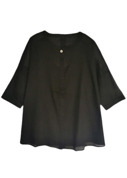 White Button Loose Fall Blouses Three Quarter Sleeve