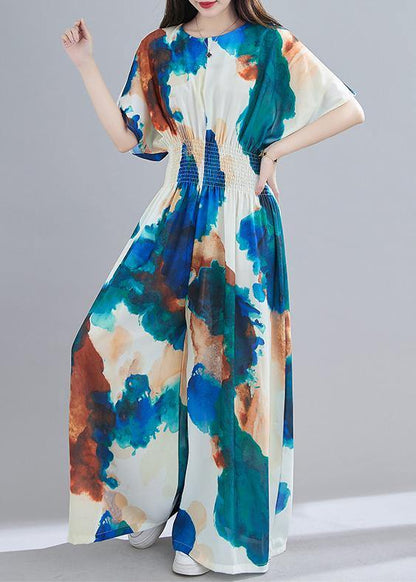 Summer New Light Blue Print Close Waist Jumpsuit